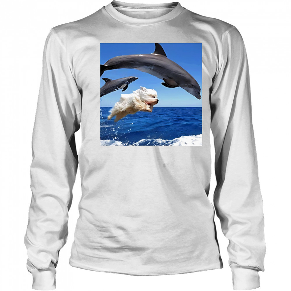 Dog jump with dolphin shirt Long Sleeved