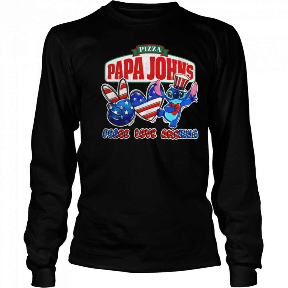 Pizza Papa John’s Stitch peace love America shirt Long Sleeved