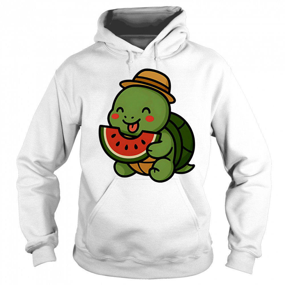 Cheerful turtle eating watermelon cute summer shirt Hoodie