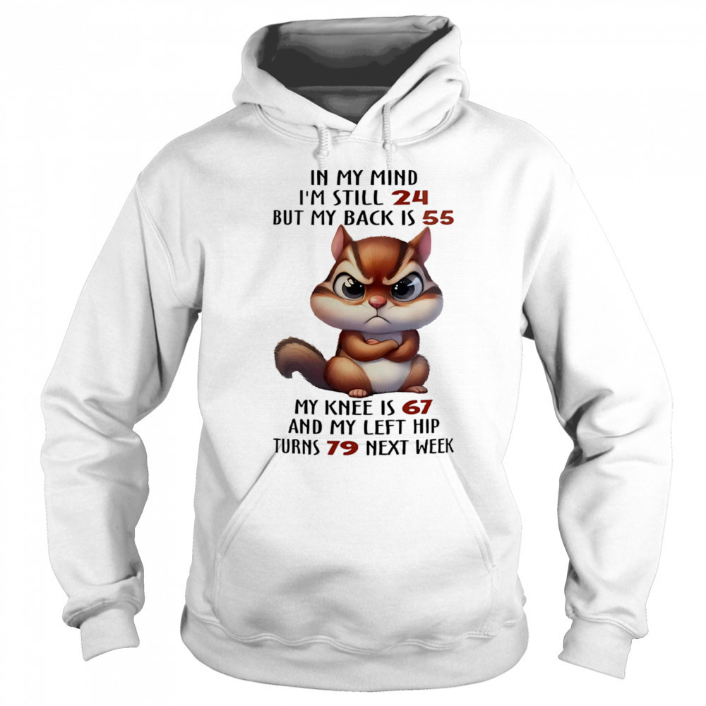 Squirrel in my mind I’m still 24 but my back is 55 my knee is 67 shirt Hoodie