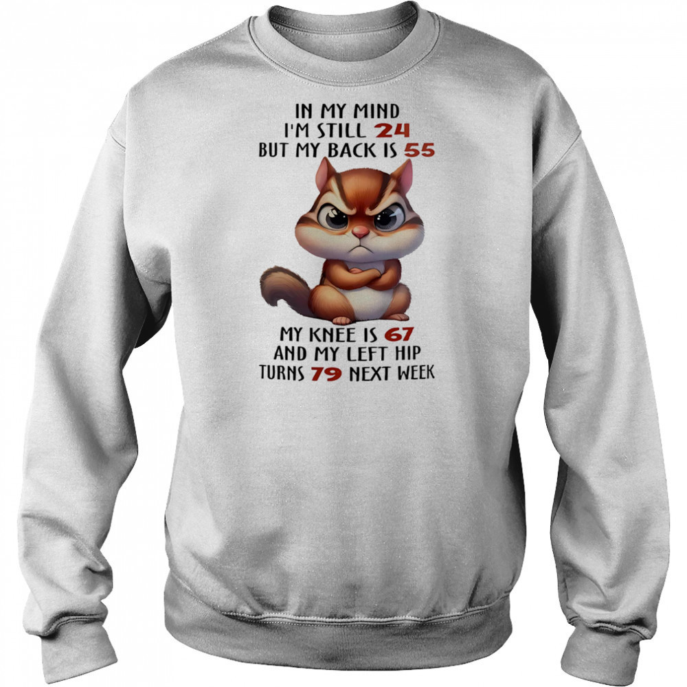 Squirrel in my mind I’m still 24 but my back is 55 my knee is 67 shirt Sweatshirt