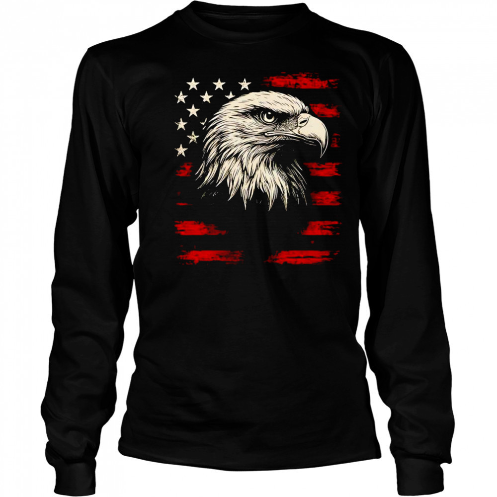 Eagle American flag 4th of July shirt Long Sleeved