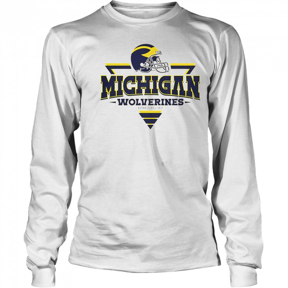 Michigan Wolverines Football Triangle Helmet T-Shirt Long Sleeved
