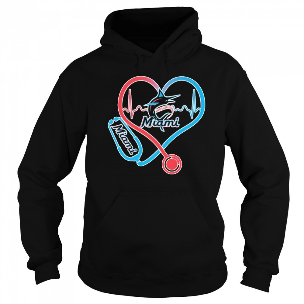Miami Marlins Caring Hearts Nurse Stethoscope Heartbeat T-shirt Hoodie