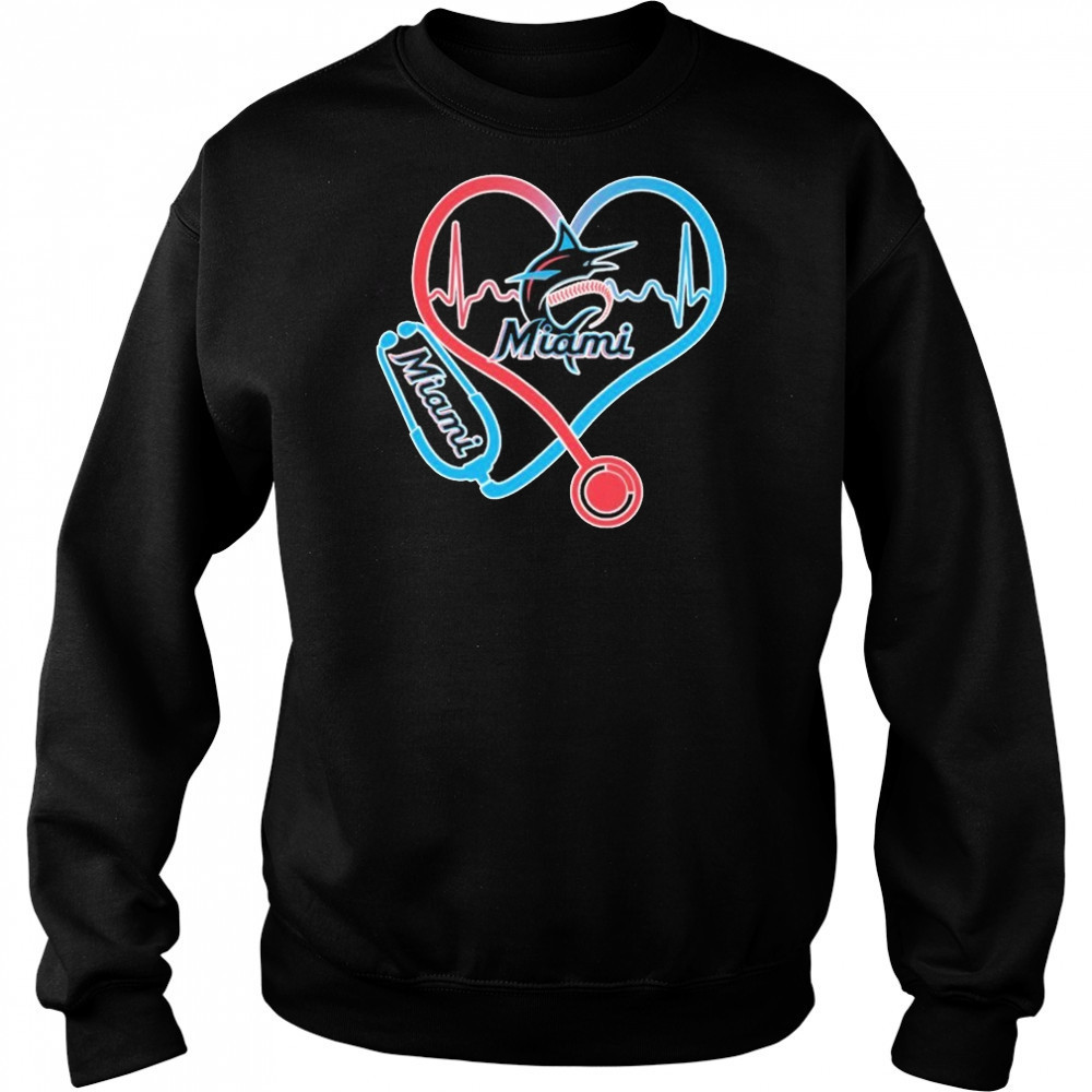 Miami Marlins Caring Hearts Nurse Stethoscope Heartbeat T-shirt Sweatshirt