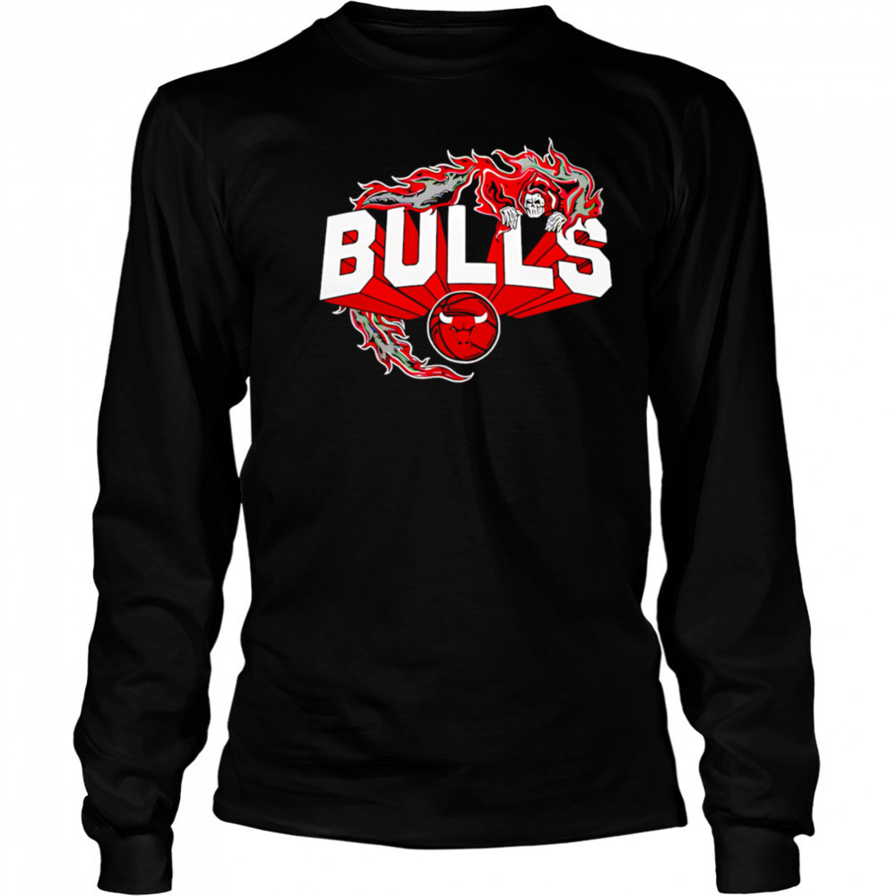 Flaming Grim Reaper Chicago Bulls logo shirt Long Sleeved