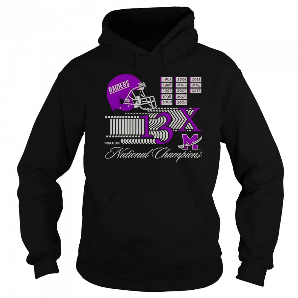 Mount Union Purple Raiders 13X NCAA DIII National Champions Helmet Logo T-Shirt Hoodie