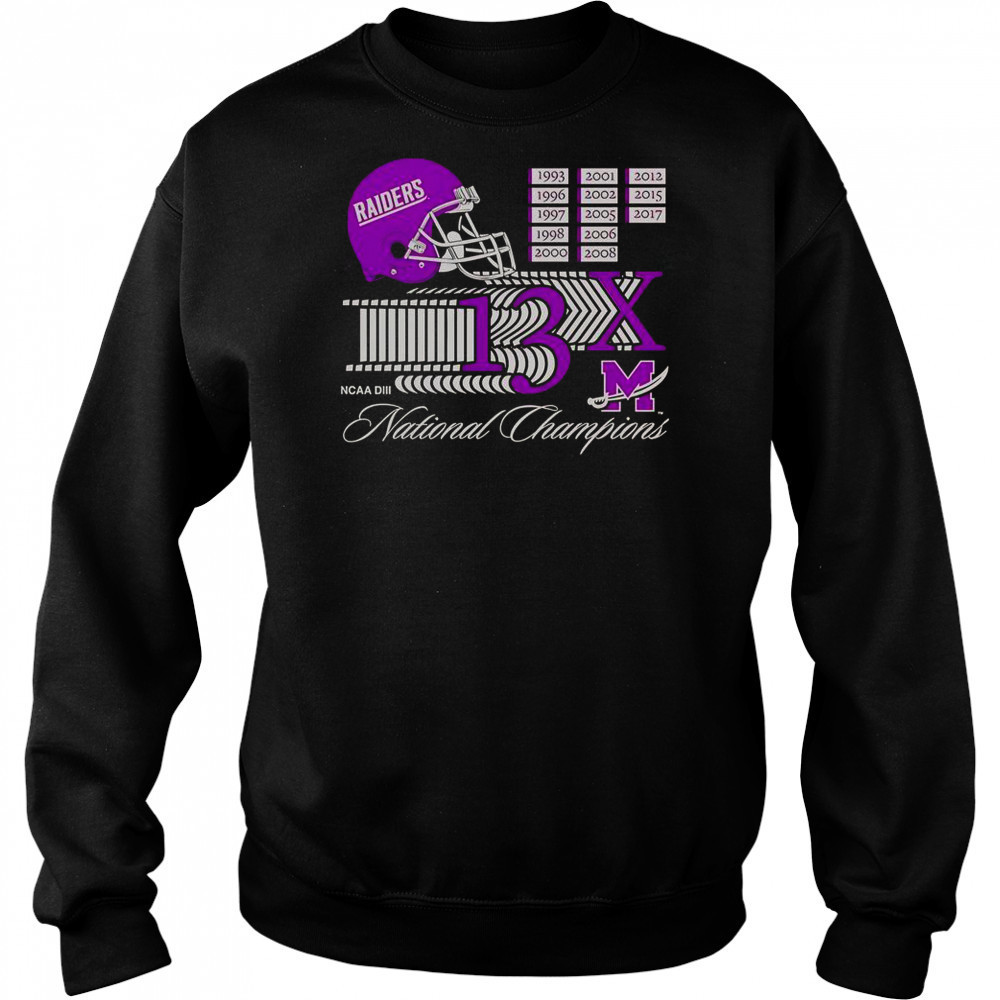 Mount Union Purple Raiders 13X NCAA DIII National Champions Helmet Logo T-Shirt Sweatshirt