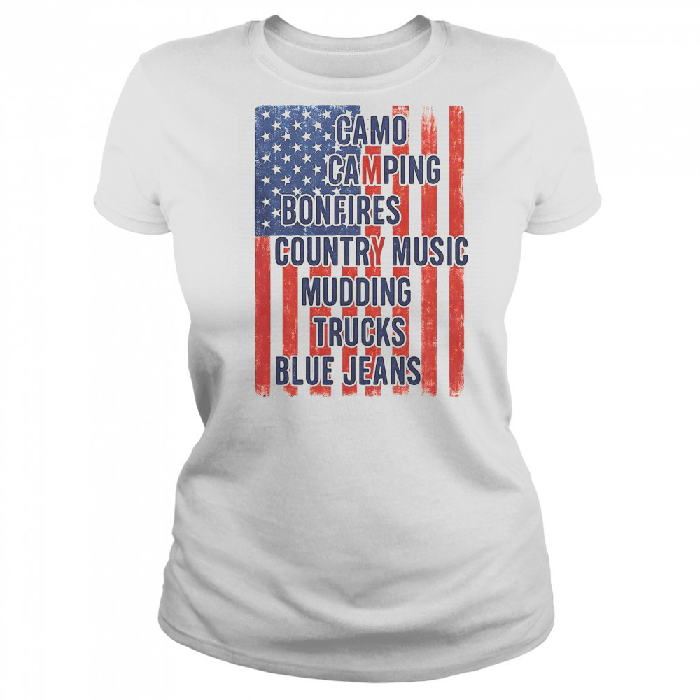 American Life Patriotic USA Flag Camo Camping Bonfires Country Music T-Shirt Women's T-shirt