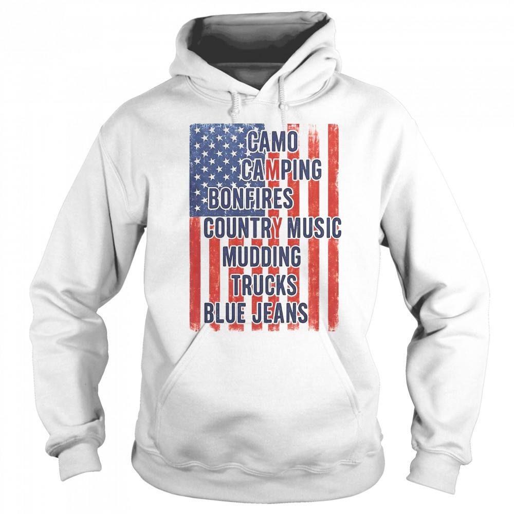 American Life Patriotic USA Flag Camo Camping Bonfires Country Music T-Shirt Hoodie