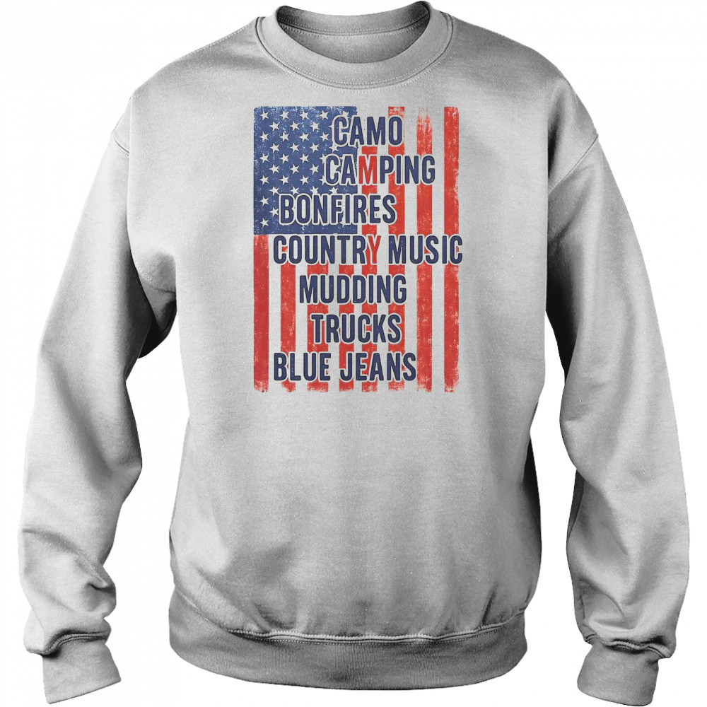 American Life Patriotic USA Flag Camo Camping Bonfires Country Music T-Shirt Sweatshirt