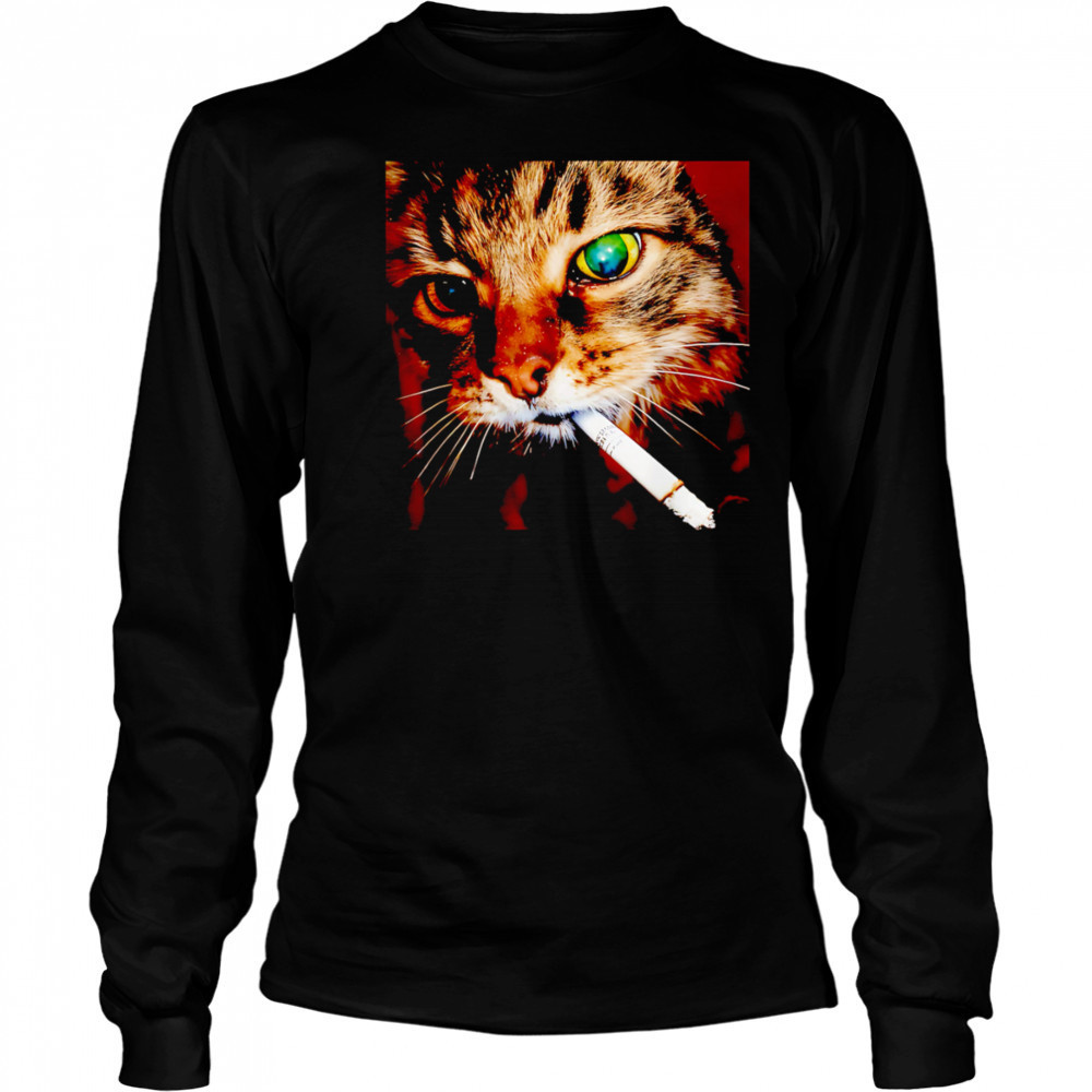 Cat Smoking funny meme shirt Long Sleeved