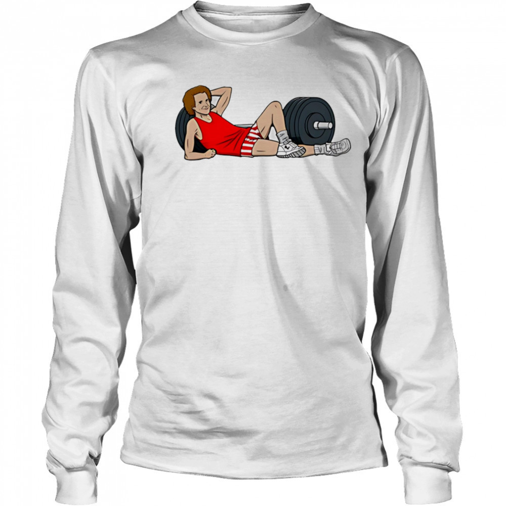 Dadman walking wearing richard simmons gym shirt Long Sleeved