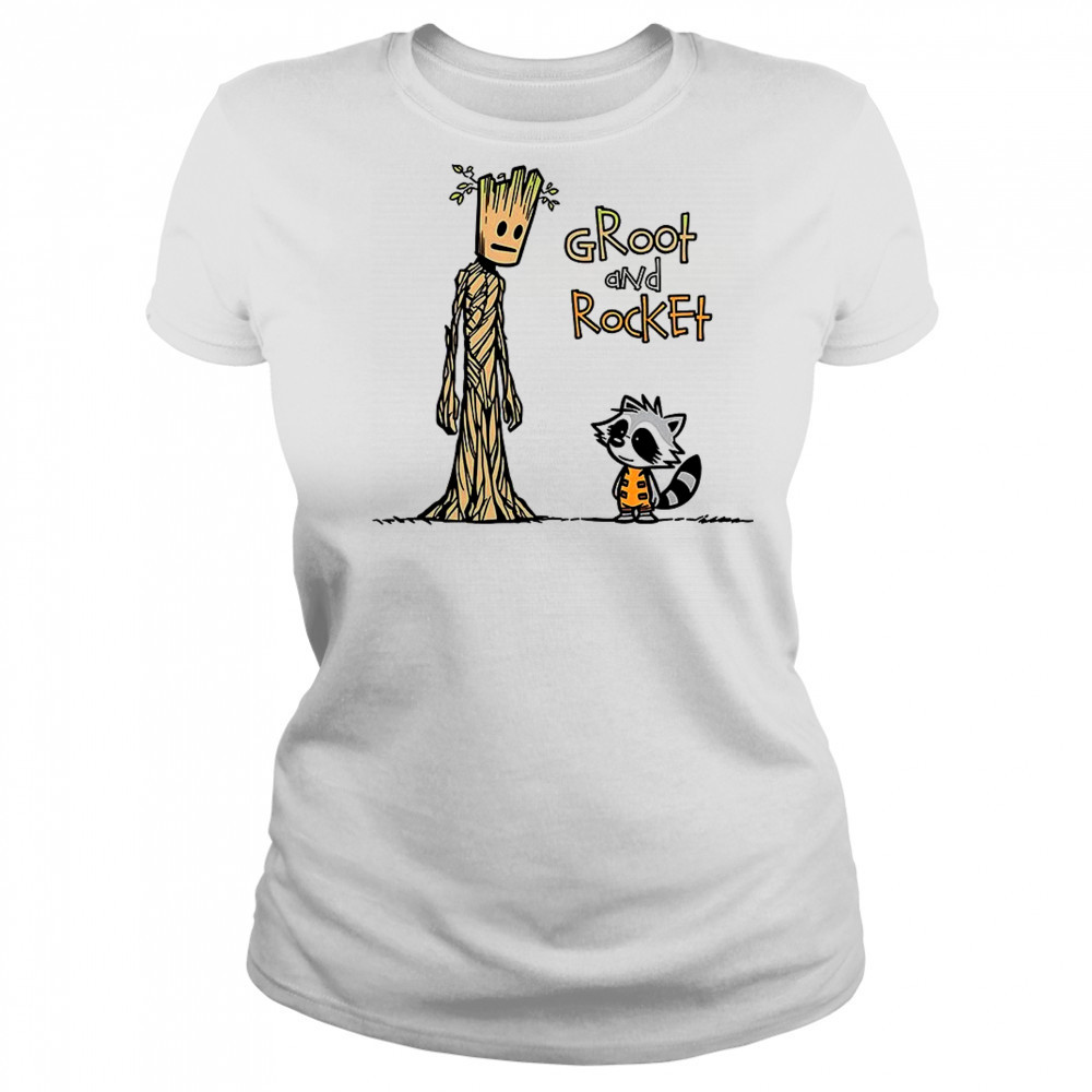 Groot and Rocket Raccoon X Calvin and Hobbes a raccoon and a tree shirt Women's T-shirt