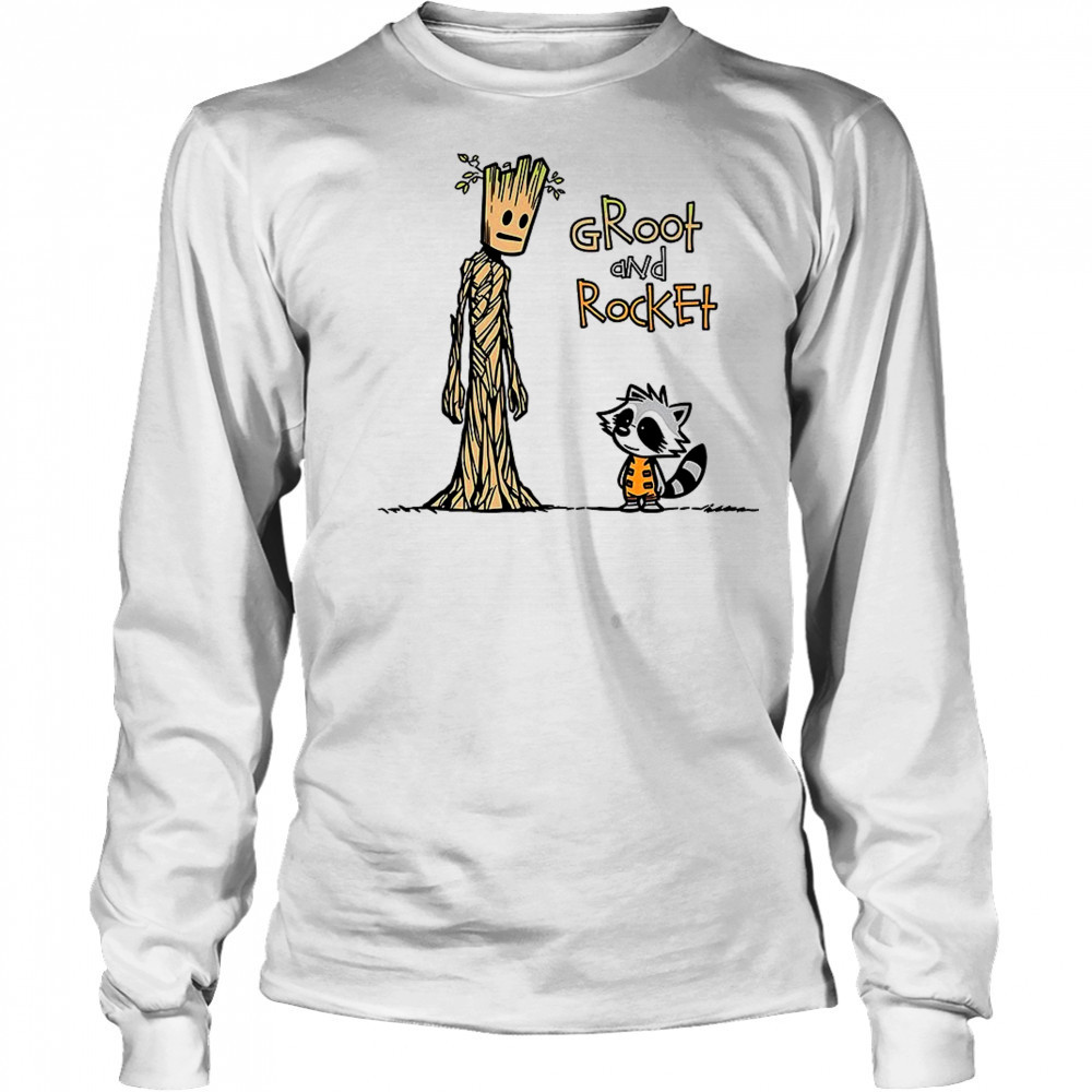 Groot and Rocket Raccoon X Calvin and Hobbes a raccoon and a tree shirt Long Sleeved