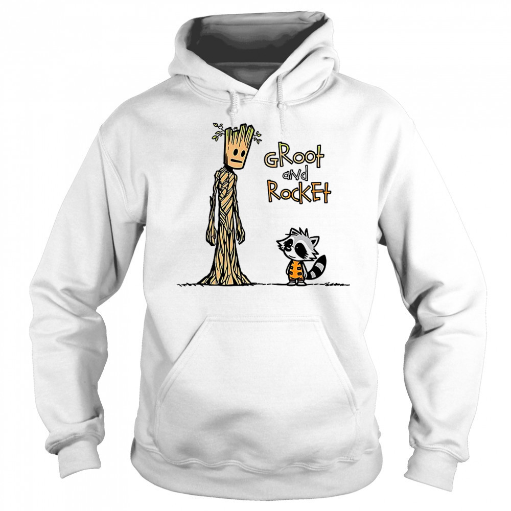 Groot and Rocket Raccoon X Calvin and Hobbes a raccoon and a tree shirt Hoodie