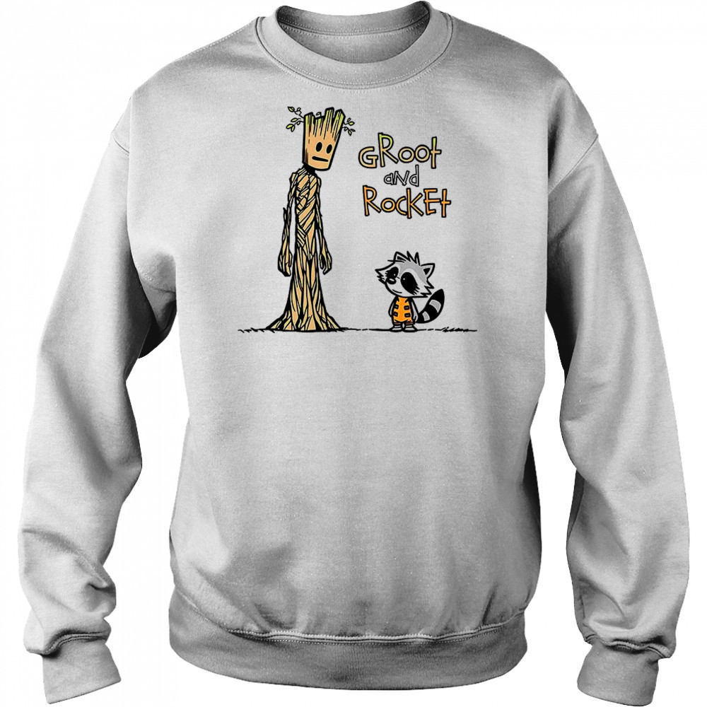 Groot and Rocket Raccoon X Calvin and Hobbes a raccoon and a tree shirt Sweatshirt