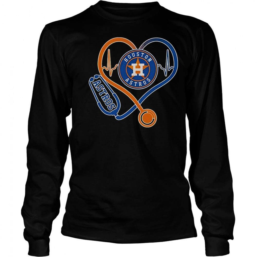 Houston Astros Caring Hearts Nurse Stethoscope T-Shirt Long Sleeved
