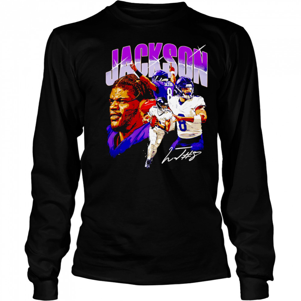 Lamar Jackson number 8 Baltimore Collage signature shirt Long Sleeved
