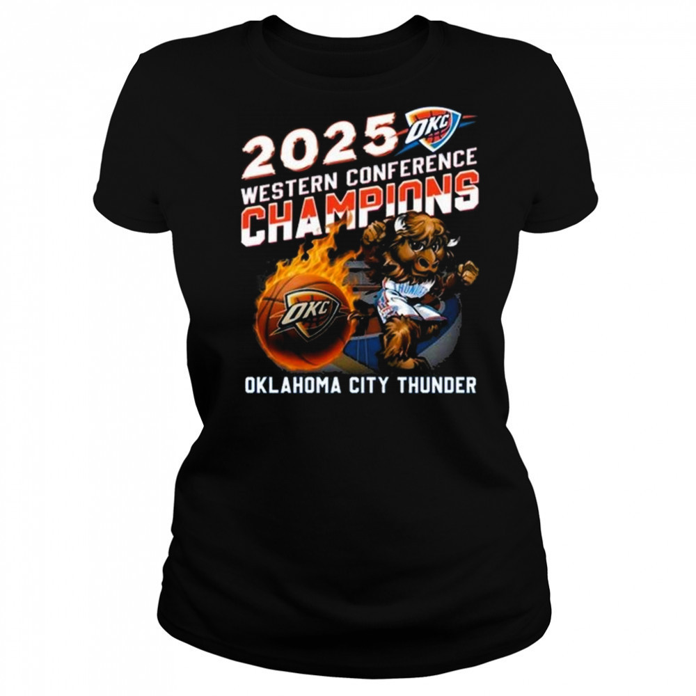 2025 Western Conference Champions Oklahoma City Thunder Mascot Fire Shirt Women's T-shirt
