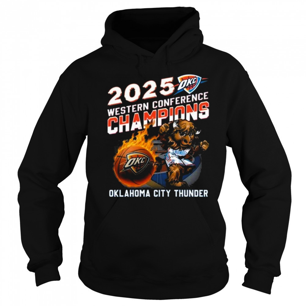 2025 Western Conference Champions Oklahoma City Thunder Mascot Fire Shirt Hoodie
