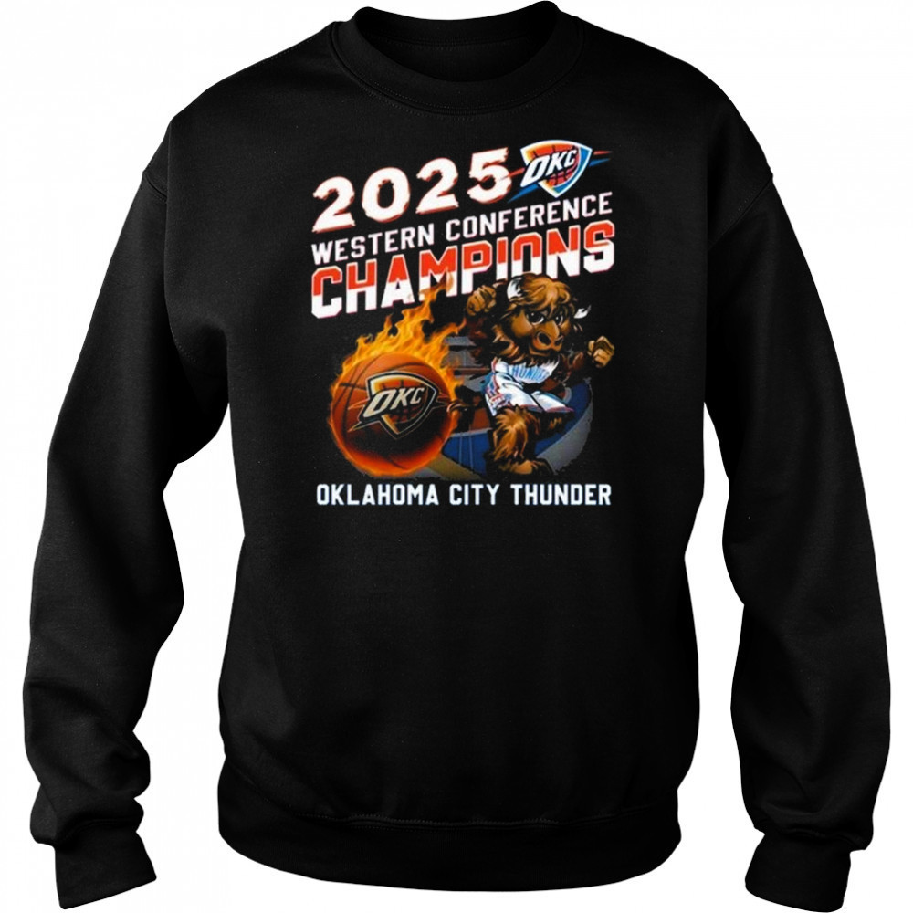 2025 Western Conference Champions Oklahoma City Thunder Mascot Fire Shirt Sweatshirt