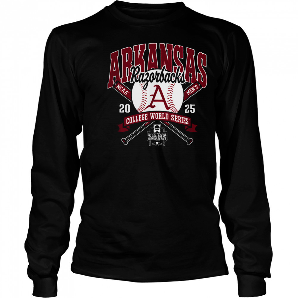 Arkansas Razorbacks College World Series 2025 Baseball Black T Shirt Long Sleeved