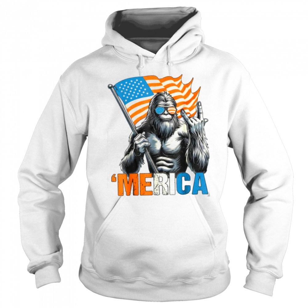 Bigfoot Merica Rock American Flag Patriotic 4th Of July T Shirt Hoodie