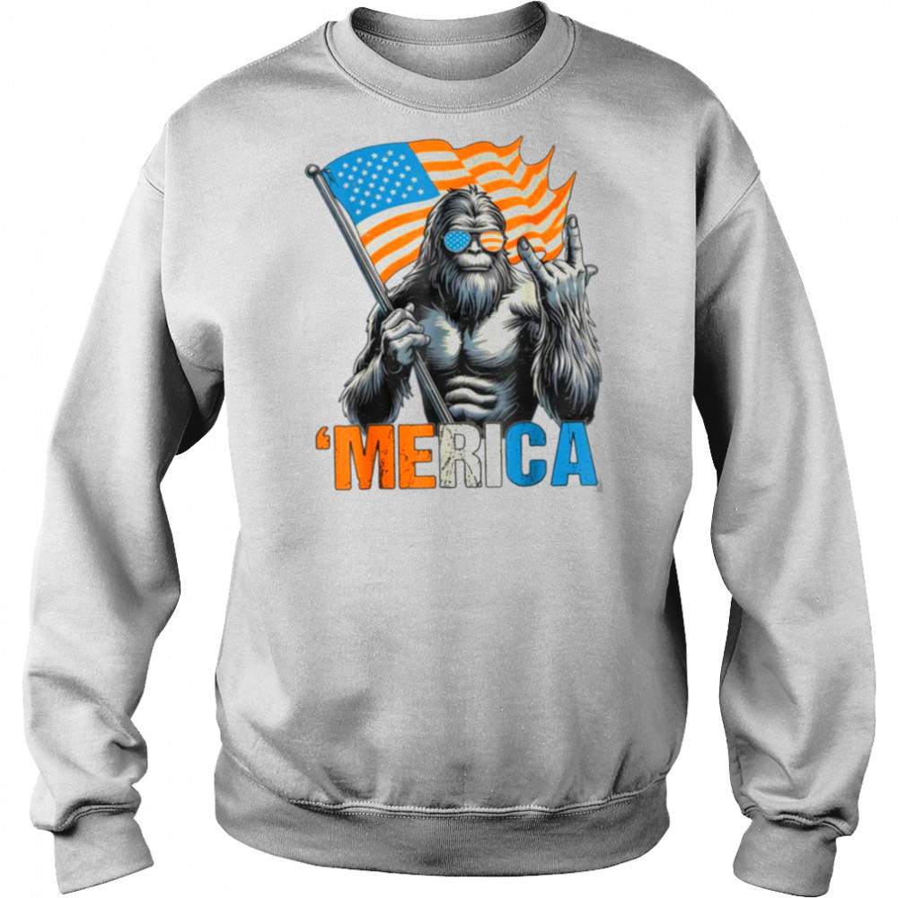 Bigfoot Merica Rock American Flag Patriotic 4th Of July T Shirt Sweatshirt
