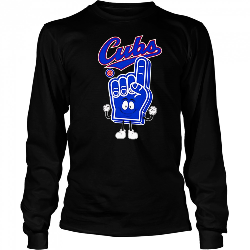 Foam hand number one finger Chicago Cubs shirt Long Sleeved