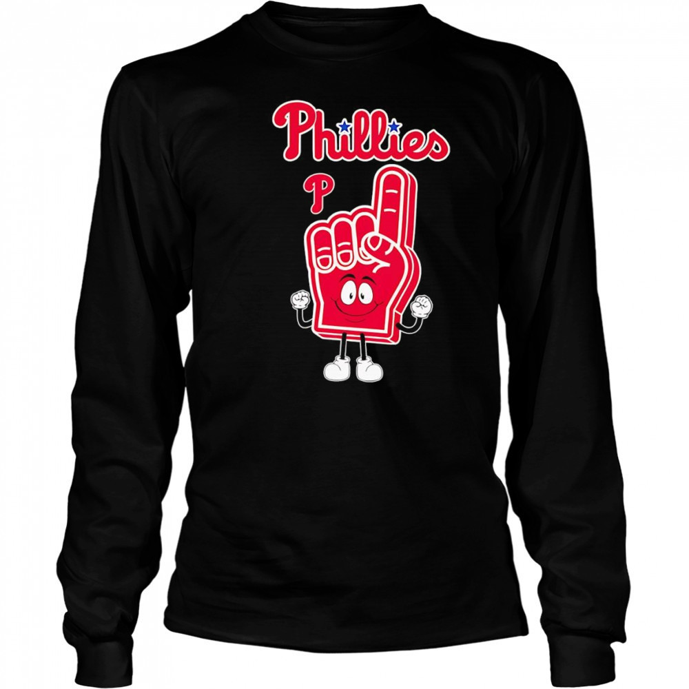 Foam hand number one finger Philadelphia Phillies shirt Long Sleeved