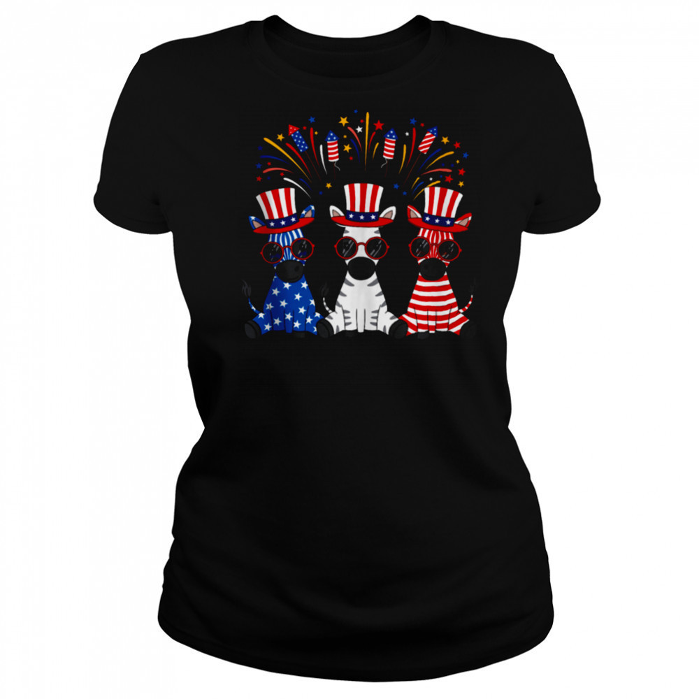 Funny Fireworks Zebra American USA Flag 4th of July T-shirt Women's T-shirt