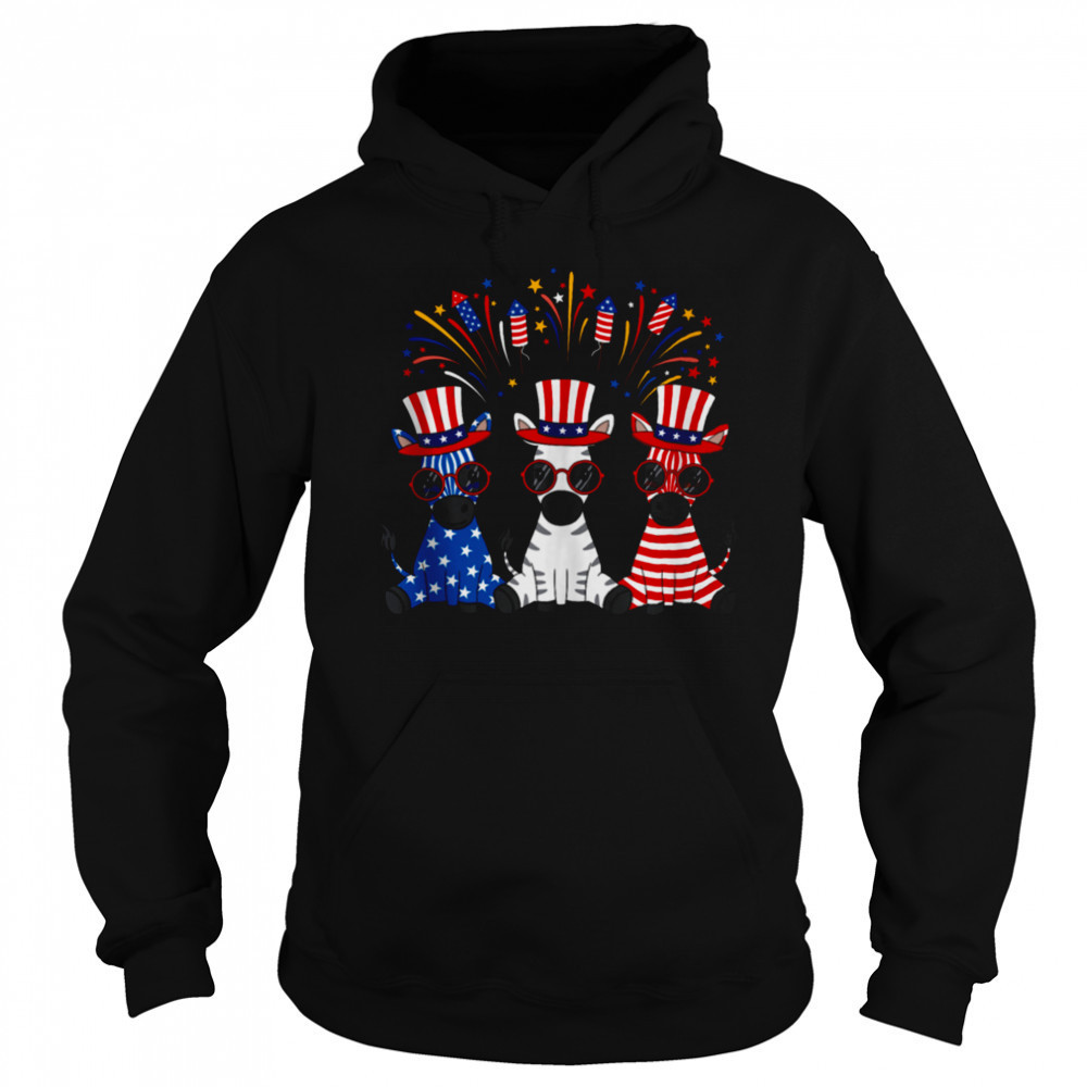 Funny Fireworks Zebra American USA Flag 4th of July T-shirt Hoodie