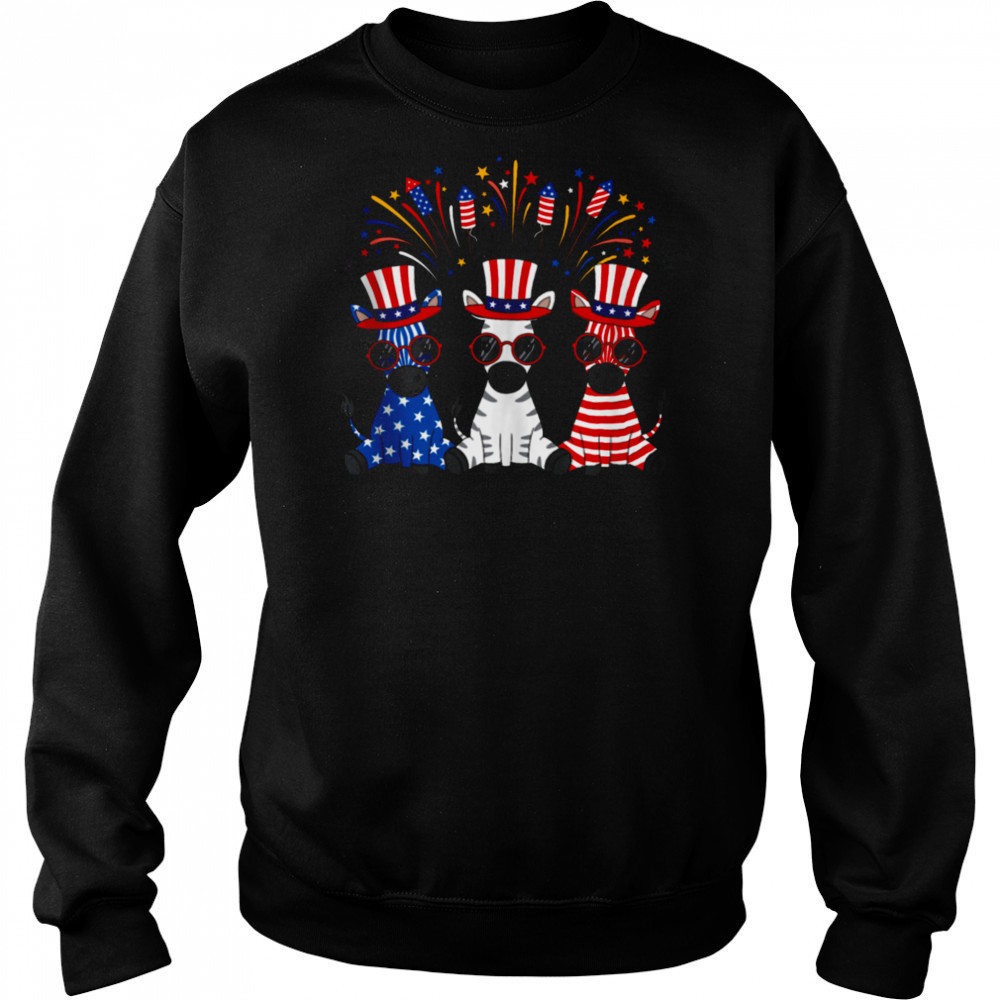 Funny Fireworks Zebra American USA Flag 4th of July T-shirt Sweatshirt