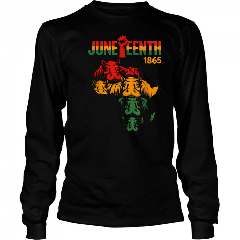 Juneteenth Hippo Black African June 19th Men Women Kids T Shirt Long Sleeved