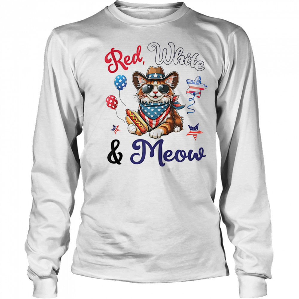 Red white and meow shirt Long Sleeved