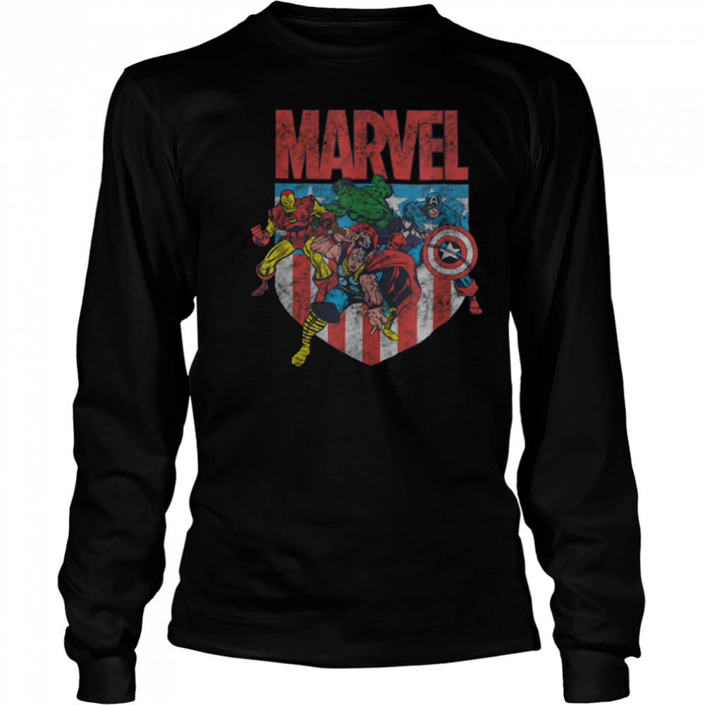 Marvel Comics Retro Classic 4th Of July Avengers Distressed T Shirt Long Sleeved