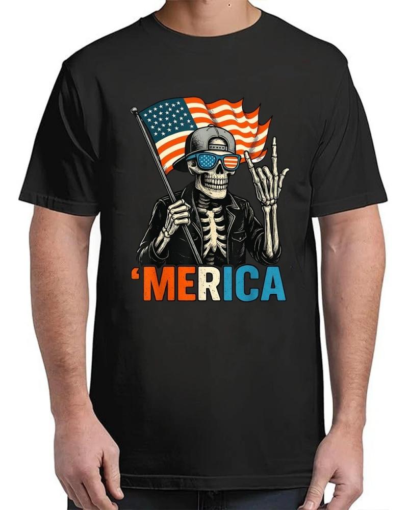 Skeleton Merica Rock American Flag Patriotic USA 4th Of July T-Shirt Women's T-shirt