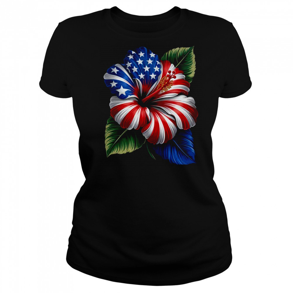 American Flag Hibiscus Flower Patriotic Floral 4th Of July shirt Women's T-shirt