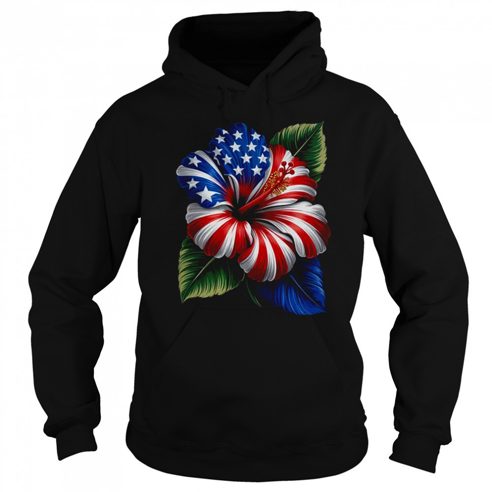 American Flag Hibiscus Flower Patriotic Floral 4th Of July shirt Hoodie