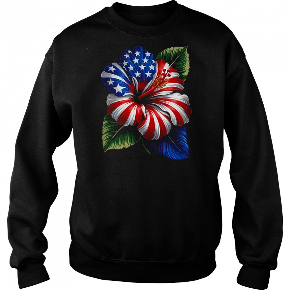 American Flag Hibiscus Flower Patriotic Floral 4th Of July shirt Sweatshirt