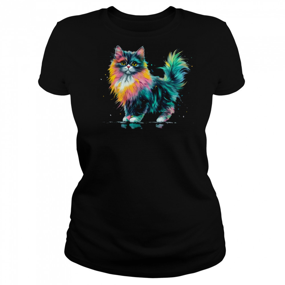 Cat Men Women Colourful Watercolour Cat Lover Animal Design shirt Women's T-shirt