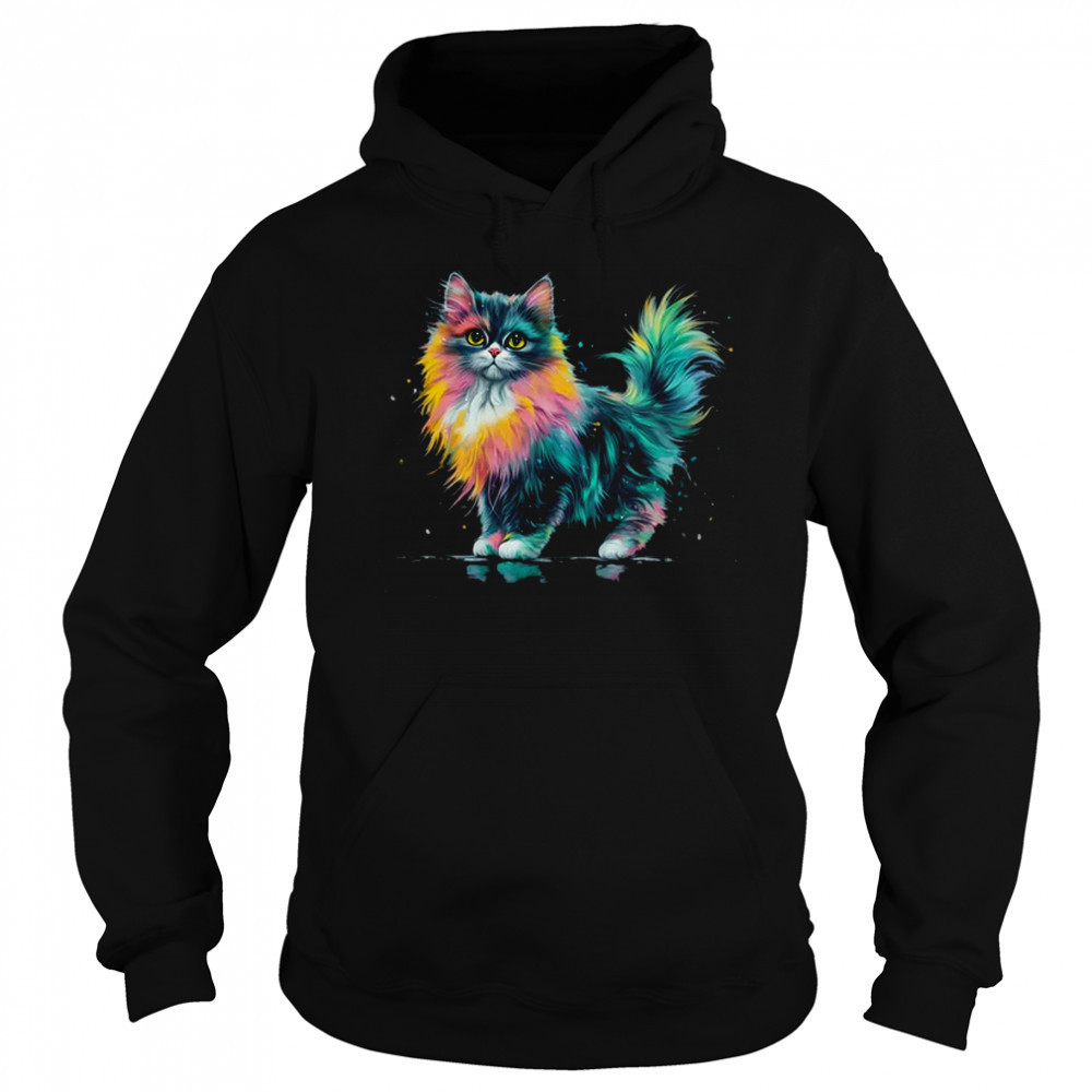 Cat Men Women Colourful Watercolour Cat Lover Animal Design shirt Hoodie