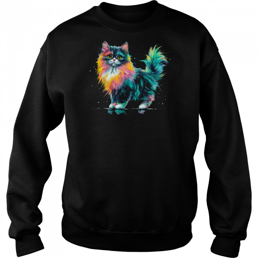 Cat Men Women Colourful Watercolour Cat Lover Animal Design shirt Sweatshirt