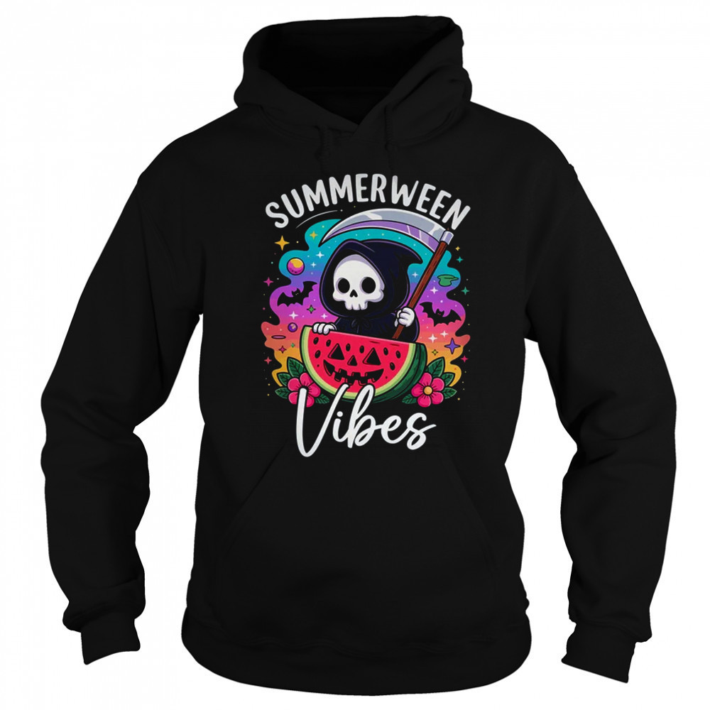 Retro Ghost Summerween Vibe Watermelon Ghost Summer Skeleton shirt Hoodie