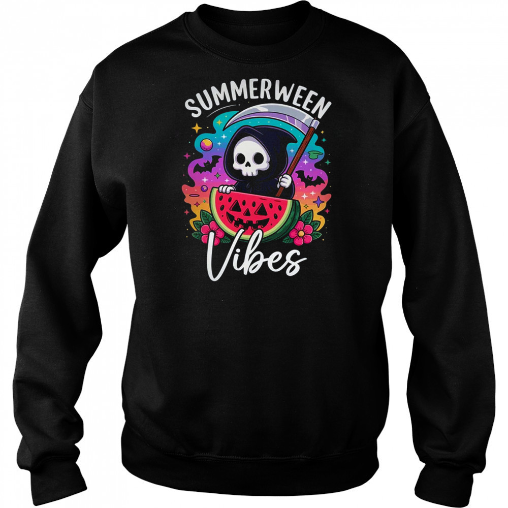 Retro Ghost Summerween Vibe Watermelon Ghost Summer Skeleton shirt Sweatshirt