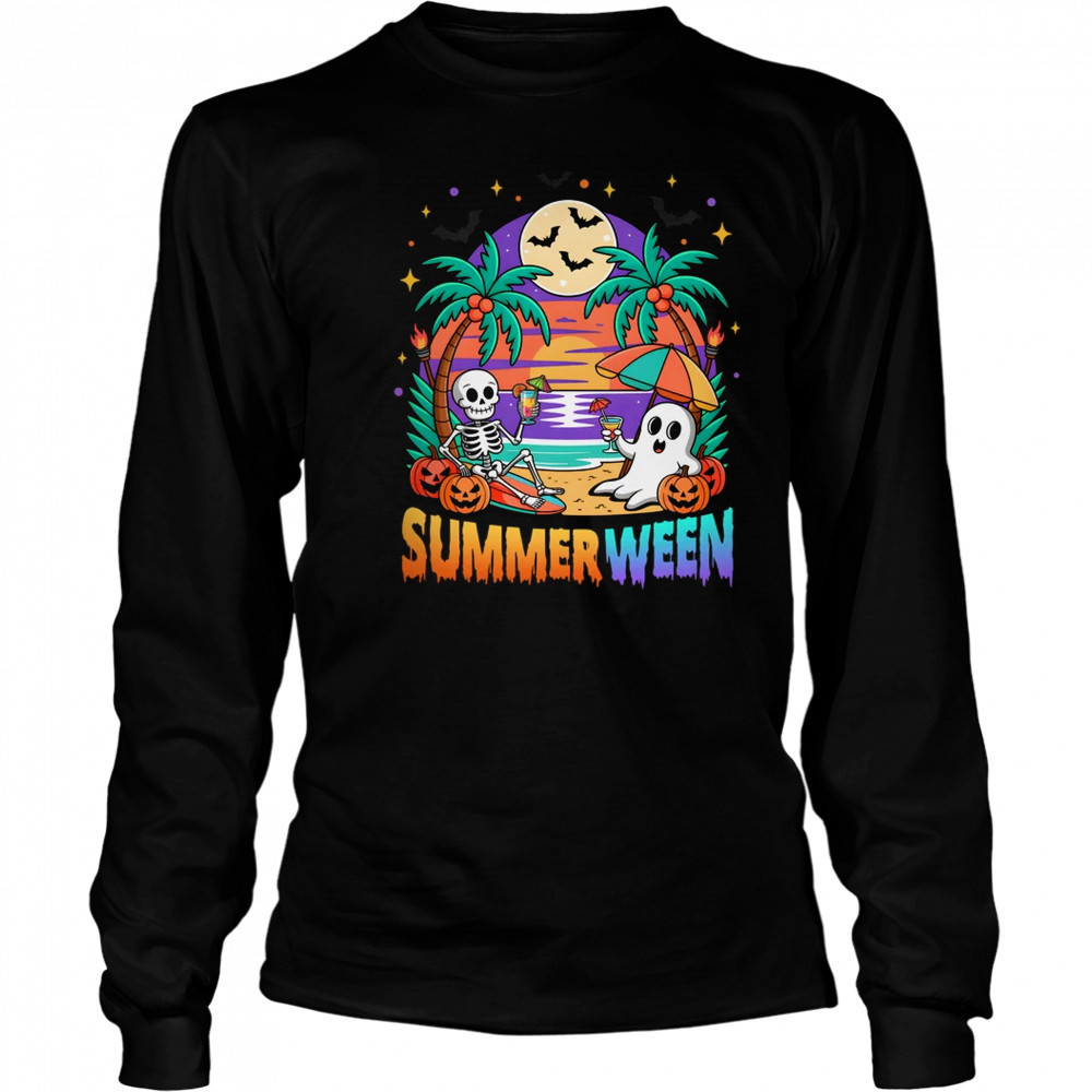 Summerween Summer Skeleton Party Halloween Vibes Vacation shirt Long Sleeved
