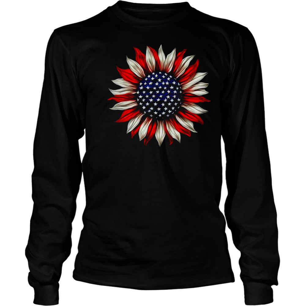 Sunflower American Flag USA 4th Of July Women Men Girls shirt Long Sleeved