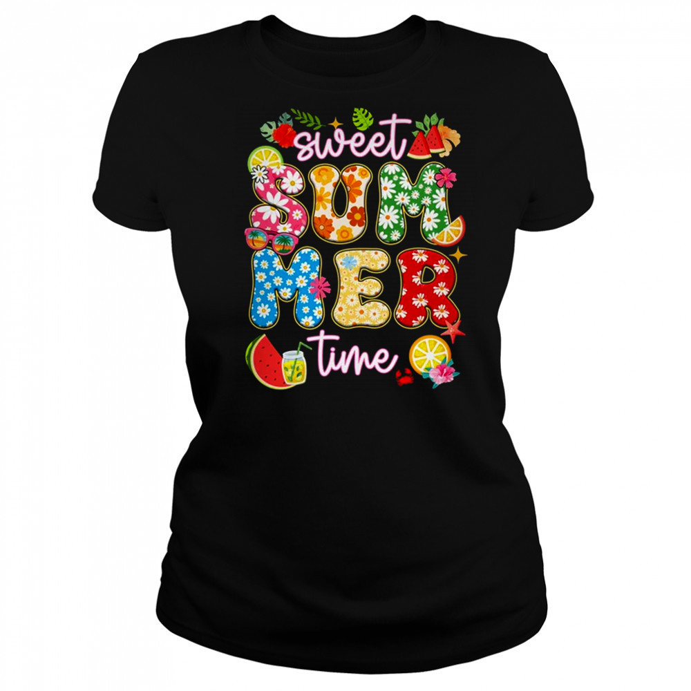 Sweet Summer Time Groovy Floral Summer Vacation Women Girls shirt Women's T-shirt