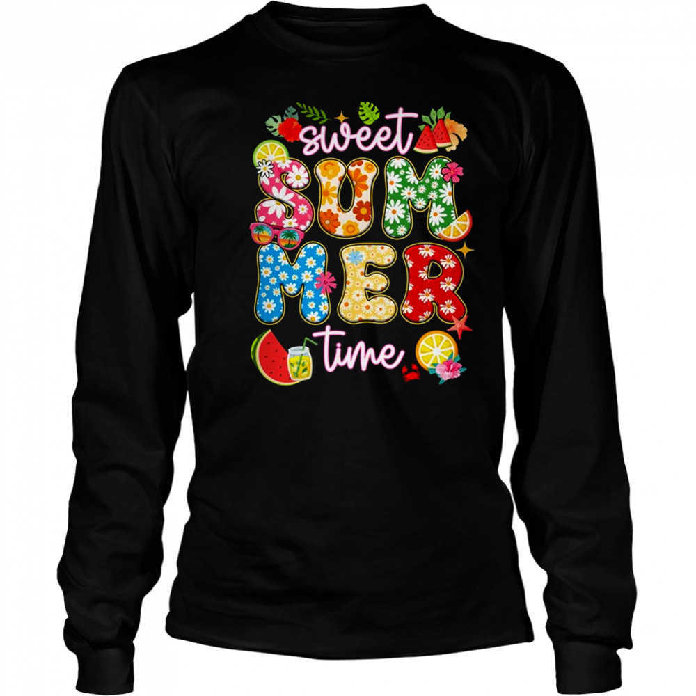 Sweet Summer Time Groovy Floral Summer Vacation Women Girls shirt Long Sleeved